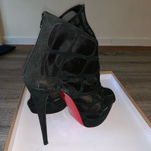Louboutin Black Suede Ankle Heel Booties